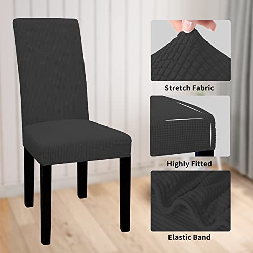 Easy-Going 100% Waterproof Dining Room Chair Cover Set Of 2, Stretch Jacquard Parson Chair Slipcover Removable Washable Chair Protector For Home, Restaurant, Banquet (Large, Dark Gray) #TOP3
