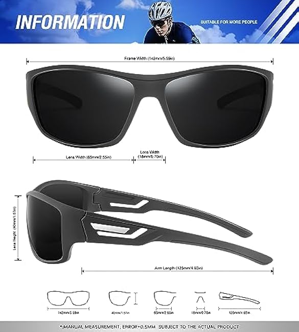 KALIYADI Sunglasses-Men Polarized Sports Sun-glasses: Mens Sun glasses Polarized UV400 Protection Running Cycling Outdoor