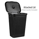 Mind Reader 60L Slim Laundry Hamper, Clothes Basket, Lid, Linen Design, Plastic, Black - Image 5