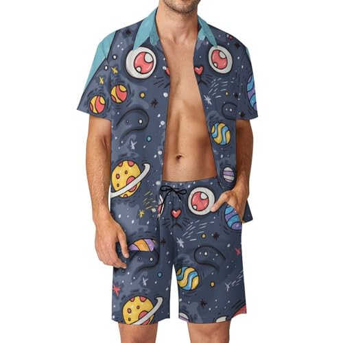 Chemise Hawaïenne Homme Chat de l'Espace : ensemble plage idéal pour vos soirées d'été