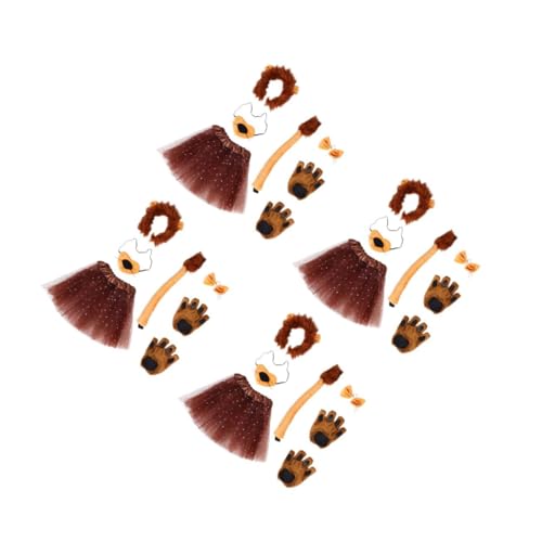 Costume de lion 4 pièces avec serre-tête oreilles souples et longue queue en peluche