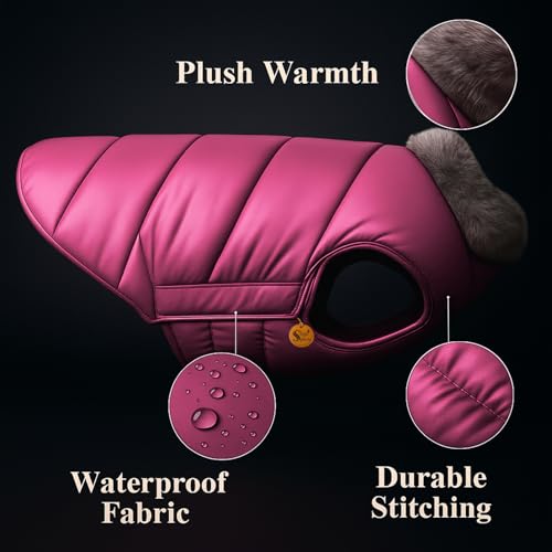 Image of Sage Square Dog Jacket Winter Coat with Fur Collar, Light Weight, Ultra Warm Windproof, Waterproof Dog /Puppy for Cold Weather, Thicker Fleece Jacket (Pink, Small - 12inch)