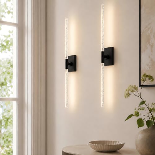 Image of Crystal Bubble Battery Operated Wall Sconces Set of 2: 10000mAh Rechargeable Wall Lights with Remote, 360 Rotate 4CCT Modern Wireless Wall Lighting for Hallway Bathroom Bedroom Living Room Mirror
