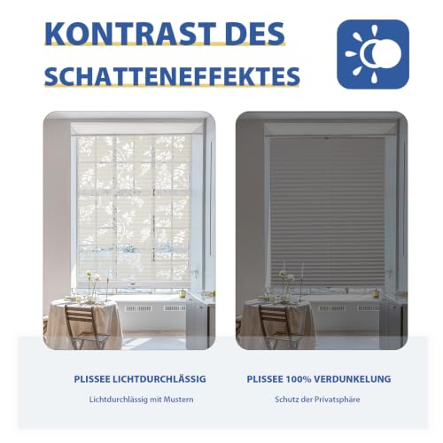 Sekey Plissee Doppelplissee Day+Night Verdunkelung ohne Bohren verspannt Lichtschutz, Klemmfix, 75x200cm Muster & Beige – Ansicht 6