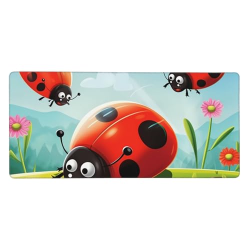 Tapis de souris XXL 90x40 cm motif coccinelle pour bureau gaming et maison