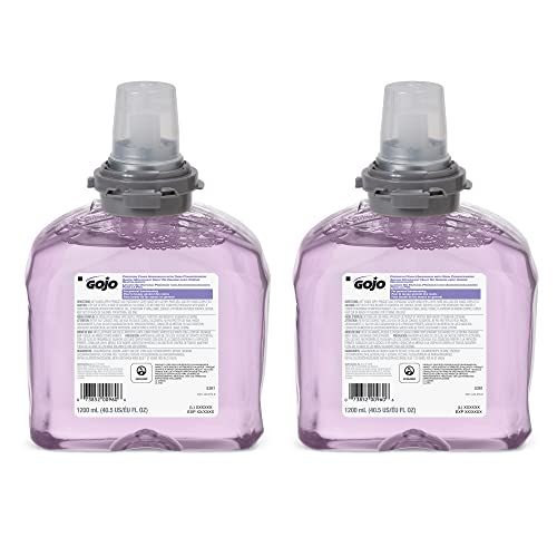 GOJO Premium Foam Handwash with Skin Conditioners, Cranberry Scent, EcoLogo Certified, 1200 mL Foam Hand Soap Refill TFX Touch-Free Dispenser (Pack of 2) – 5361-02