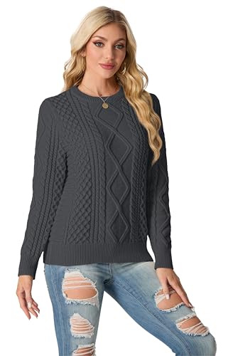 Image of GRECERELLE 2026 Womens Fall Winter Long Sleeve Casual Pullover Sweater Tops | Crewneck, Cable Knit, Chunky, Vintage Style, Anti-static(XS-2XL)