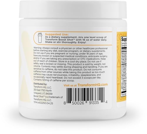 Image of TransformHQ Energy & Focus Powder (Peach Mango) - Boost Shot Clean Energy Drink Mix - Sugar Free - Non-GMO, Gluten-Free - 28 Servings