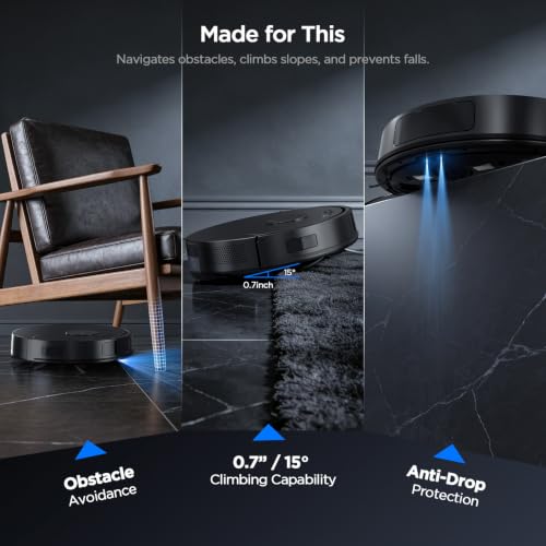 Image of Robot Vacuum and Mop Combo, 8000Pa Strong Suction 2 in 1 Vacuum Robot with Mopping, with Schedule, Wi-Fi /App /Remote, Self-Charging, Slim, Ideal for Hard Floor, Pet Hair, Low-Pile Carpet