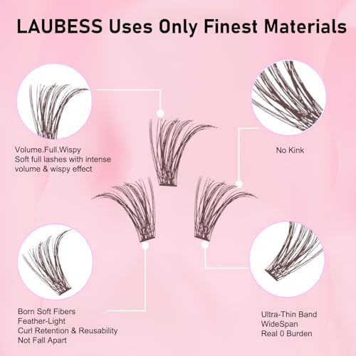 Image of Colored Lash Clusters LAUBESS Dark Brown Colored Eyelash Clusters Wispy Colored Lash Extensions Colorful Lash Clusters Individual Lashes (Brown 40D-0.07D-Mix8-16)
