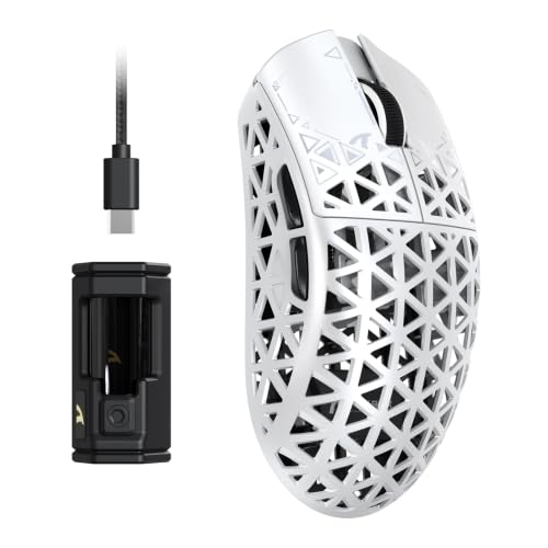 ATTACK SHARK R5 Ultra Carbonfaser HyperSpeed Kabellose Gaming-Maus, 39g ultraleichte Maus, 2,4G/BT/USB-C Kabelgebunden, PAW3950MAX Sensor, 8000Hz Kabellose Abtastrate, 42000DPI,Win/Mac–Weiß