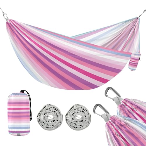 ATTX Colorful Stripes Camping Hammock - Lightweight & Portable Hammocks, Heavy Duty 330lbs Capacity for Indoor, Hiking, Backpacking, Travel, Backyard, Beach#224