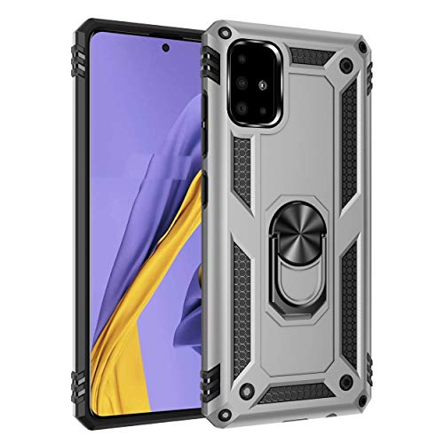 SORAKA Case for Samsung Galaxy A51 4G with Ring Holder Armor Case Samsung Galaxy A51 4G Case Soft TPU Bumper Hard PC Back Cover with Metal Plate for Magnetic Phone Car Mount Silver