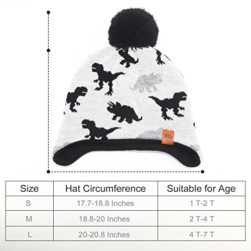 Duoyeree Kids Beanie Hat For Boys Girls Pom-Pom Kint Hats Cozy Lining Winter Skull Cap White Grey #TOP5