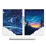 Space Paint by Number, Planet Earth Paint by Numbers Kit or Adults, Mountain Canvas Wall Art, Universe Acrylic Painting, Starry Sky Poster Home Wall Decor - Blue(12x16 Inch, 2 Pack, Unframed)