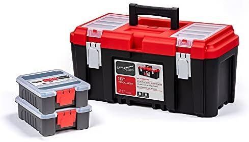 Gator Clamps 16-inch Lockable Handy Toolbox with Two 5.5 inch Organizers - Multiple Compartments, Removable Dividers - Rust-Proof Latches - Polypropylene Plastic