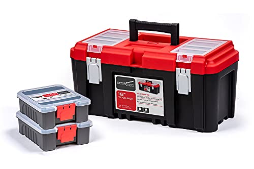 Gator Clamps 16-Inch Lockable Handy Toolbox With Two 5.5 Inch Organizers - Multiple Compartments, Removable Dividers - Rust-Proof Latches - Polypropylene Plastic #TOP23