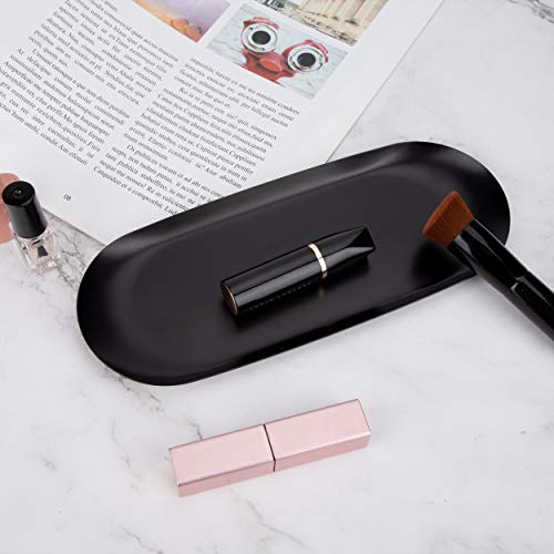 MengH-Shop Schmuckteller, Aufbewahrungstablett aus Edelstahl, oval, Organizer für Schmuck, Kosmetik, Kerzen, Obst, Tee, Schwarz