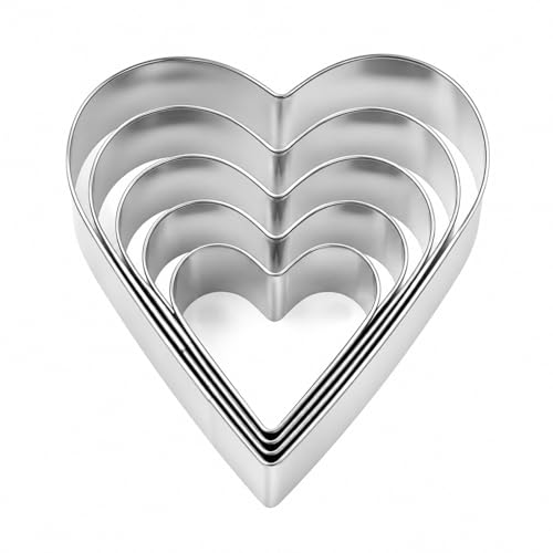 ApexPine 5Pcs Heart Cookie Cutter Set Heart Shaped Cookie Cutters for Kids & Valentines Day Stainless Steel Baking Tools for Biscuit Cake Cookies Creative Love Pastry Cutters for Foods Gifts