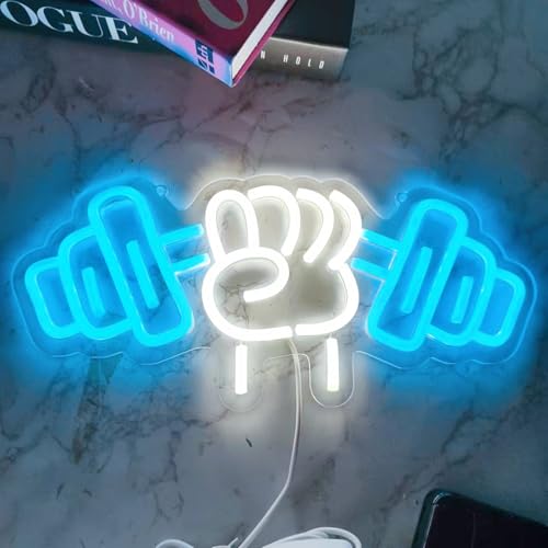 Image of Gym Neon Sign,Dumbbell LED Neon Light for Home Gym Decor,Dimmable led gym lights for Wall Decor,Gym Decor Sports Neon Sign for Workout Room,Men Women Wall Decor Gift,Powerlifting Gifts,13.8x6.3IN