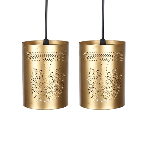 Image of BENE Kyle Pendant Lamp, Mild Steel Indoor Modern Hanging Lamp, E-27 Base Ceiling Hanging Light for Home Decor, Kitchen, Living Room, Bedroom, 10 cm (Golden, Pack of 2 Pc)