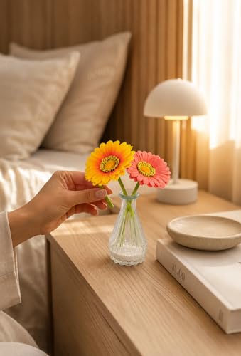 Image of Divyakosh Artificial Flower Vase | Glass Vase (1) with Gerbera Flowers (2) | Home Decoration Items for Living Room | Aesthetic Home Decor, Vase for Home decor'