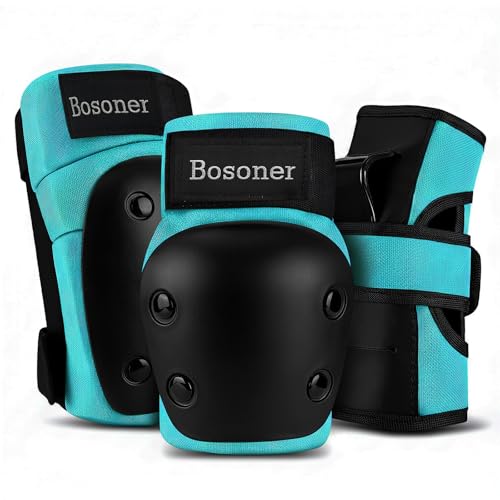 BOSONER Inliner Schoner Erwachsene und Jugendliche: 6er Set Schoner Inliner Damen Herren Schutzausrüstung Protektoren mit Knieschoner Ellenbogenschützer Handschoner (Grün, M (11-17Jahre))