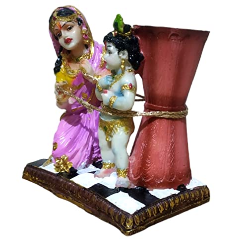Yashoda MATA Krishna Kanha Idol Murti Mother Child Mumma Baby Statue Showpiece Gift Kanha Ji Makhan Chor for Puja Krishna Idol Multicolor Polyresin Pack of 1