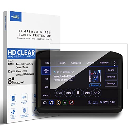 INNOSURE Glass Screen Protector for Chevrolet Silverado 1500/2500HD/3500HD, Chevy Colorado; GMC Sierra Canyon, Terrain 8" Touchscreen (HD Clear)