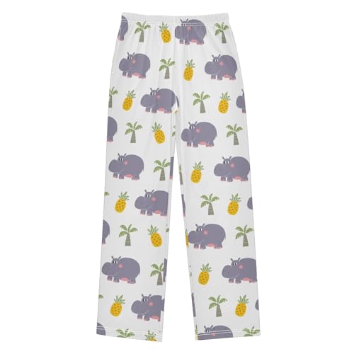 ZZXXB Hippo Pineapple Boys Long Pants Soft Trousers Elastic Waist Kids Lounge Bottoms with Pockets S-XL