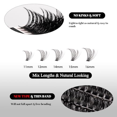 Lash Clusters 320pcs Individual Lashes DIY Lash Extensions Lash Clusters False Eyelashes Natural Look 11-20mm Mix Cluster Eyelash Extensions (40D+50D+100D) — view 5