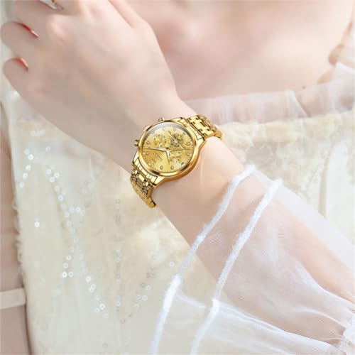 OLEVS Women Watch Multifunctional Two Tone Watch Fashion Business Analog Quartz Ladies Watch Stainless Steel Waterproof Diamond Watch for Women