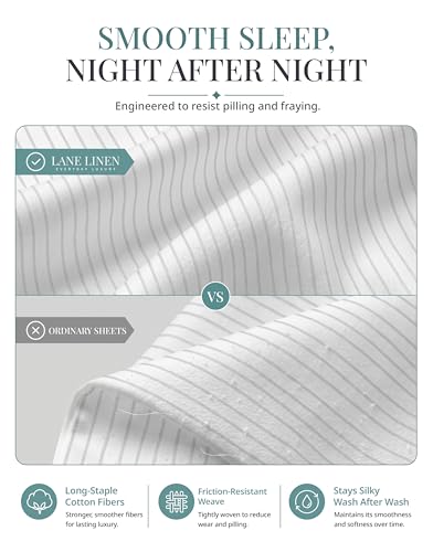 Image of LANE LINEN 100% Cotton Sheets Queen Size - 450 Thread Count Ultra Soft Sheet Set, Durable Bedding for Daily Use, Luxury Sateen Finish, Snug Fit 15 inch Deep Pocket Fitted Sheet - Tickling Stripe