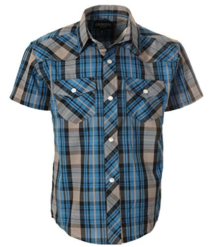 Image of Gioberti Boys Casual Western Plaid Pearl Snap-on Buttons Short Sleeve Shirt