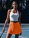 PINSPARK Skorts for Woman High Waisted Tennis Skirt Lightweight Golf Skort Mini Athletic Skirts with Shorts Flowy Skorts for Women with Pockets, Orange Small
