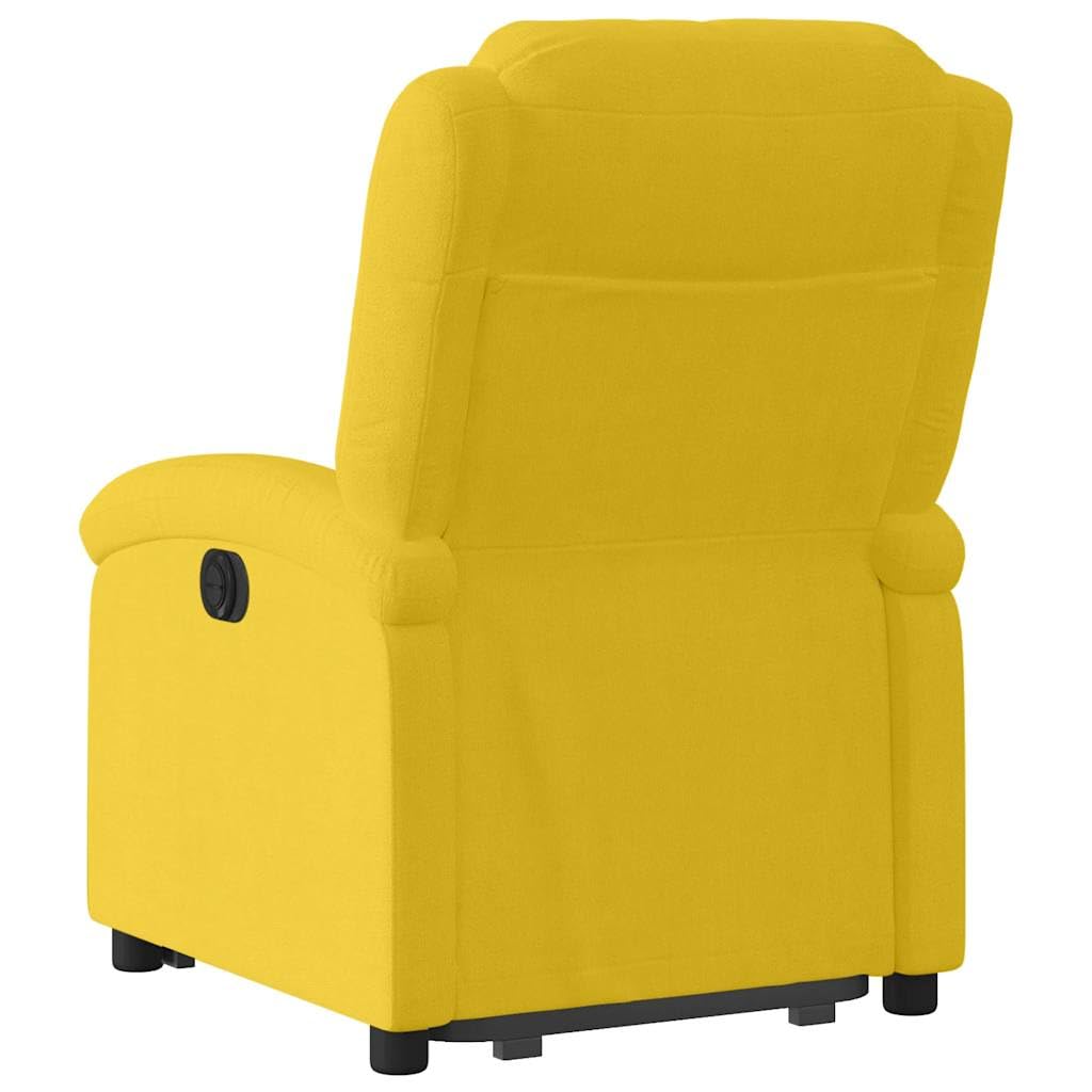 Fauteuil rehausseur inclinable jaune en velours avec moteur électrique et fonction manuelle, assise rembourrée et cadre stable pour un maximum de 110 kg, confortable avec dossier