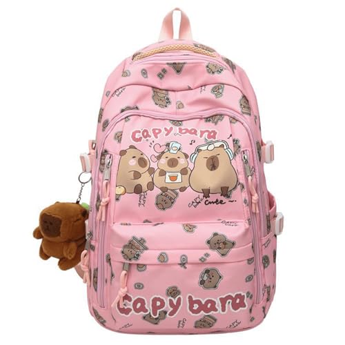 Capybara Backpack Nylon Funny Large Capibara Bag Kawaii Capivara Cute Kapibara Bag Capy Bara Cappy Barra Daypack (Pink)