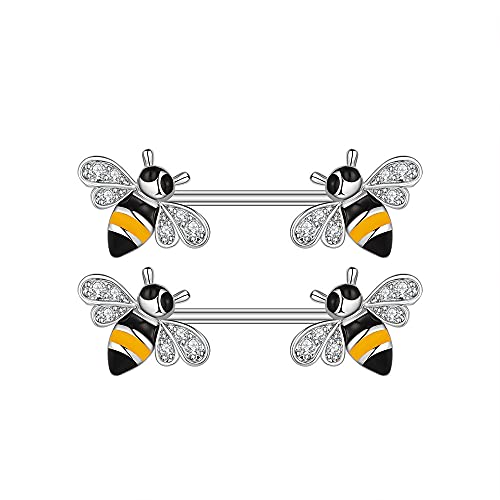 2Pcs 14G Dainty Bee Nipple Rings Surgical Steel Nipple Piercing Barbell Nipple Studs Body Piercing Jewelry For Women (Cute Bees) #TOP13