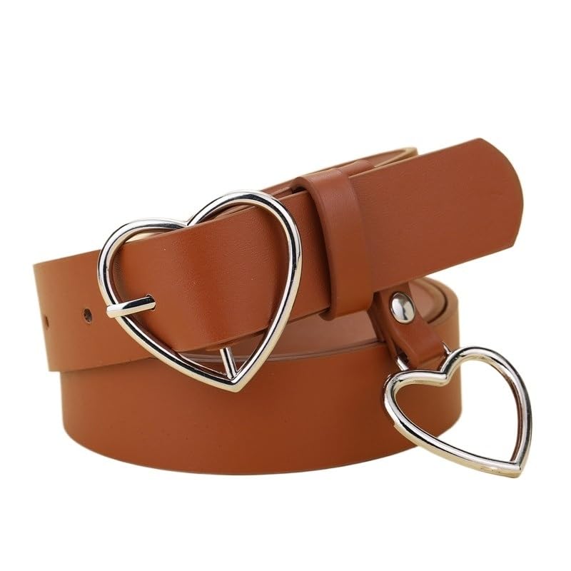 Womens Leather Belt Metal Heart Buckle Retro PU Waistband Pants Strap For Women