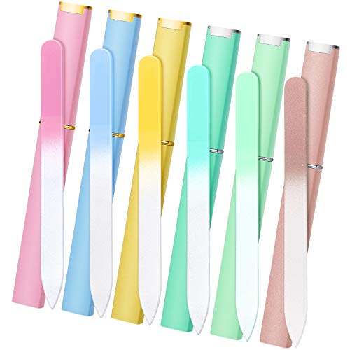 Mudder 6 Pack Glass Nail Files with Case for Natural Nails Crystal Double Sided Fingernail Files for Women Gentle Manicure Care Birthday Gifts Stocking Stuffers(Light Colors)