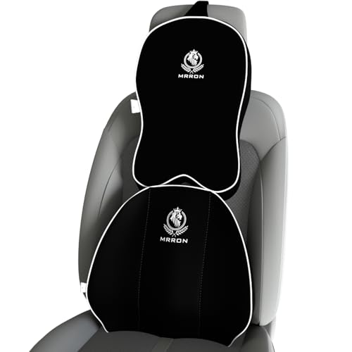 Image of MRRON Orthopedic Memory Foam Lumbar Backrest & Neck Rest Cushion for Car Seat - Ergonomic Car Back & Neck Support Pillow Combo - Pain Relief for Long Drives, Sciatica, Posture (Black, Spine Support)