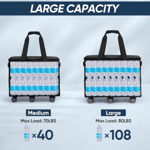 Image of BALEINE Reusable Grocery Bag on Wheels, Foldable Rolling Tote Bag