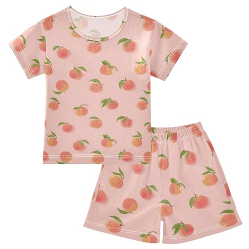 Vdsrup Peach Fruits Pink Summer Pajamas Set Short Cotton Sleepwear 2 Piece Unisex 5Y