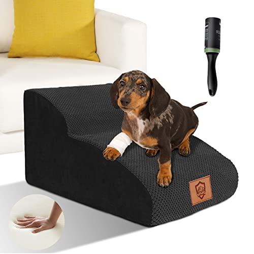 ZNM Haustiertreppe, 2 Stufen Hundetreppe mit Waschbarer Bezug, Hochdichtem Schaumstoff Katzentreppe für Hund und Katzen, Abnehmbar Haustierleiter Send 60 Rollen Fusselrollen Cover