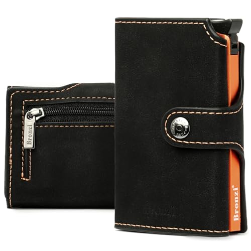Bronzi® Portafoglio Uomo Slim Piccolo | Portacarte Uomo Donna Portatessere Porta Carte Di Credito | Portafogli Mini Protezione RFID con Portamonete | Box Regalo - Brand Italiano