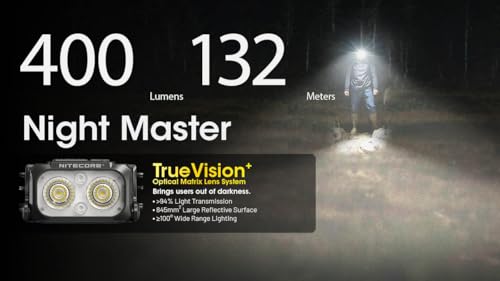 Image of Nitecore NU25 MCT 400 Lumen Lightweight USB-C Rechargeble Outdoor Headlamp with Multiple Color Temperatures Warm Natural, Cold Lights and Red Light (Elastic Cord, Yellow)