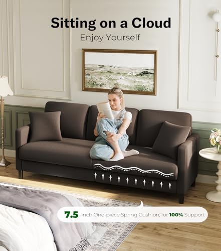 Image of Welzona 83 inch Couches for Living Room, Teddy Sofa Couch with Storage Ottoman, L Shaped Couch with Movable Ottoman, Tool-Free Modular Sectional Sofa, All-Wood Sofas for Living Room 2 Pillows, Khaki