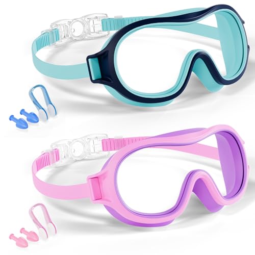 Aegend 2 Pack Swim goggles for Kids 3-15, Anti-Fog Anti-UV Wide Vision Waterproof, No leak Swimming goggles for Boys Girls
