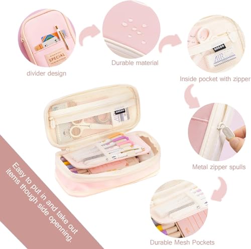 Image of INOVERA (LABEL) Polyester Pencil Pouch for Boys, Girls - School College Students Stationery Pen Holder Pouches (Pink)