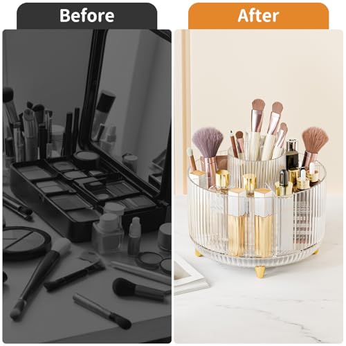 Image of fanado 360 Rotate Makeup Brush Holder Organizer, Makeup Organizers Countertop, Makeup organization and Skincare Storage for Vanity, Desktop, Bathroom (Clear)